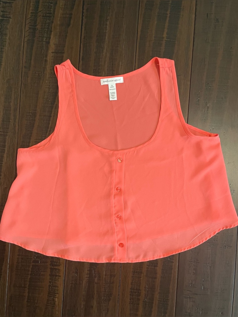 Ambiance Apparel Coral Sheer Crop Top NEW